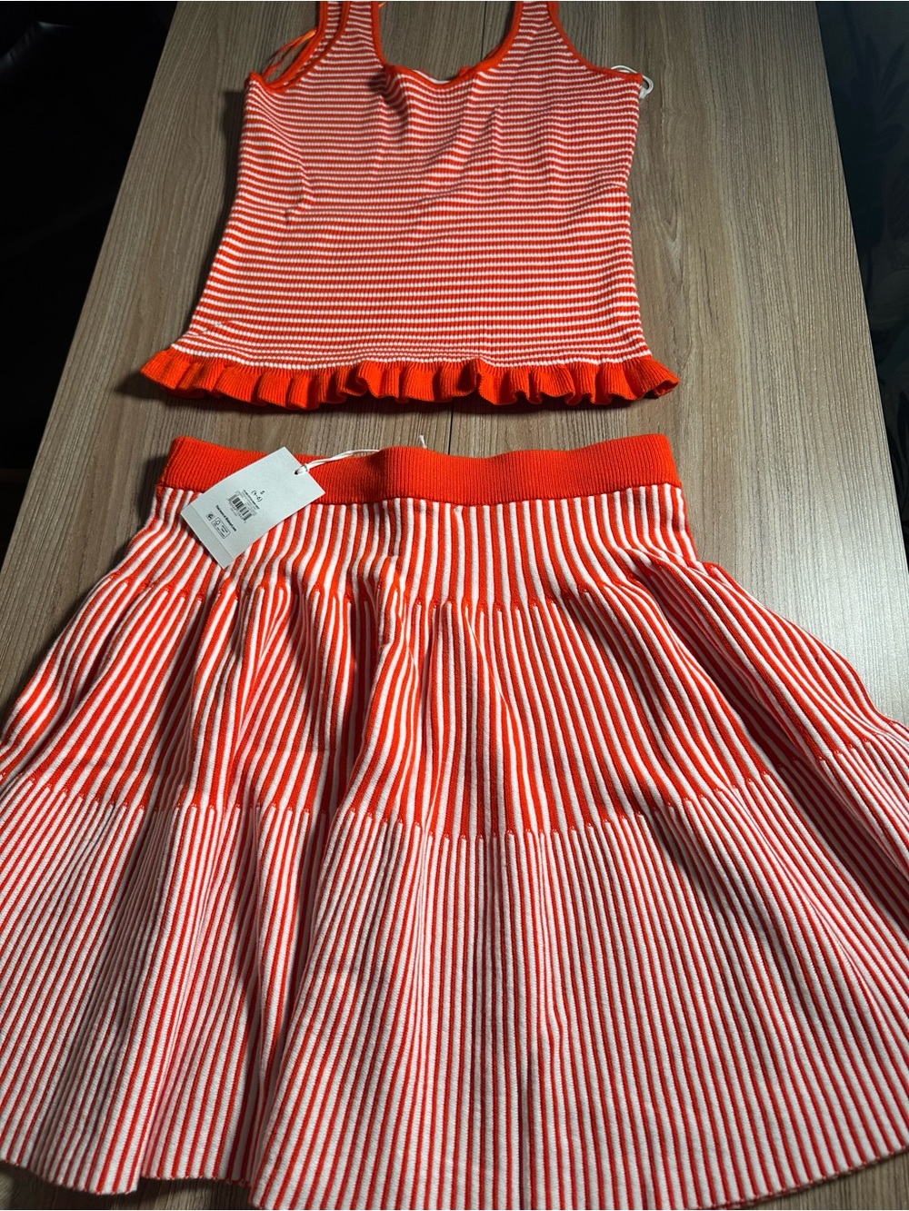 Girls' Orange and White Striped Knit Tank Top & Skirt Set